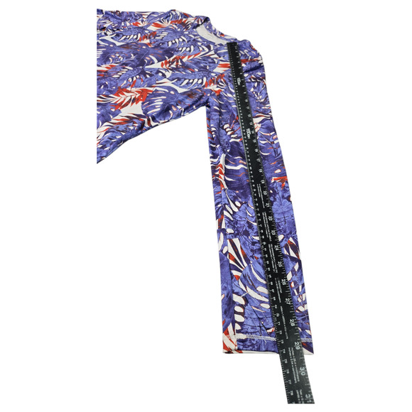 Silver Bait Wom LG Purple Red Leaf Print Fishing Swim Beach Long Sleeve Top EUC - Picture 4 of 9